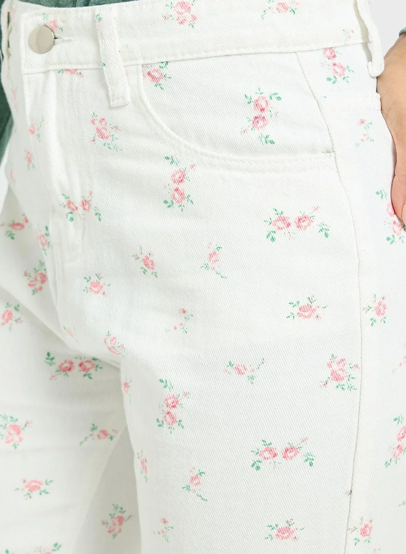 Ginger  Mid Rise Vintage Floral Straight Fit Jeans for Women | Best Price UAE