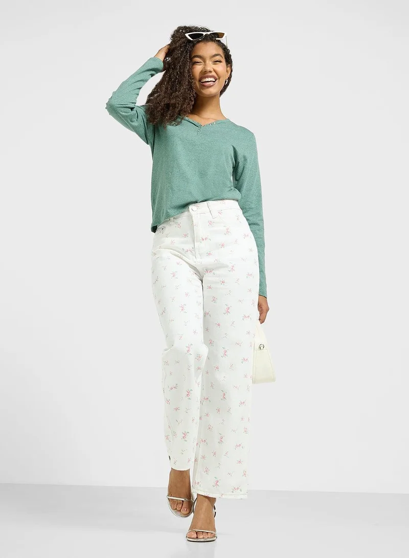 Ginger  Mid Rise Vintage Floral Straight Fit Jeans for Women | Best Price UAE