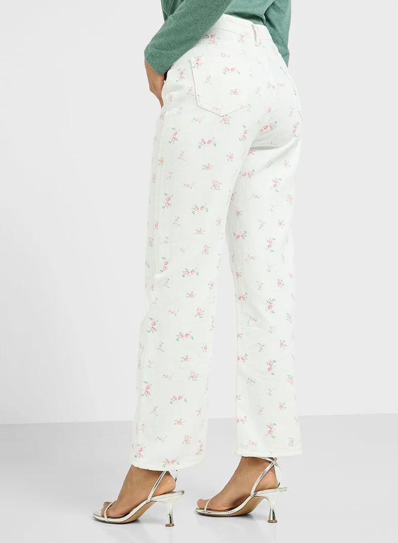 Ginger  Mid Rise Vintage Floral Straight Fit Jeans for Women | Best Price UAE