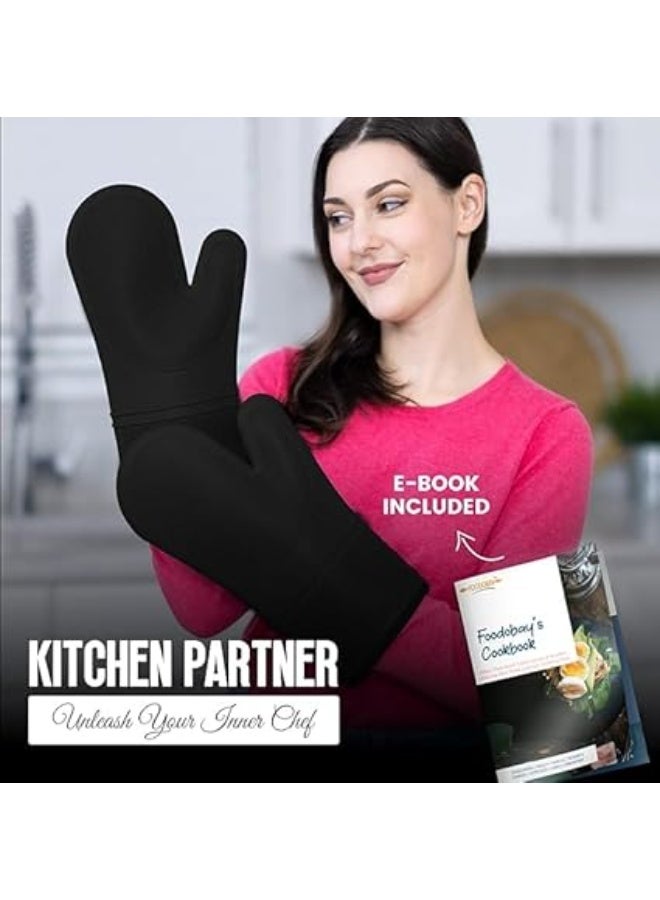 زوج من قفازات الفرن المصنوعة من السيليكون، قفازات طويلة للغاية مقاومة للحرارة، مصنفة حتى 260 درجة، مرنة، مانعة للانزلاق، تحمي أثناء الطهي والخبز، بطانة داخلية ناعمة، طقم حامل أواني المطبخ (أسود) - Image 5