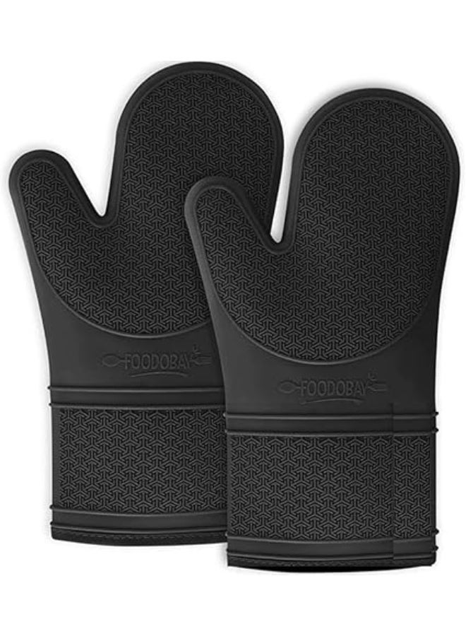 زوج من قفازات الفرن المصنوعة من السيليكون، قفازات طويلة للغاية مقاومة للحرارة، مصنفة حتى 260 درجة، مرنة، مانعة للانزلاق، تحمي أثناء الطهي والخبز، بطانة داخلية ناعمة، طقم حامل أواني المطبخ (أسود) - Image 1