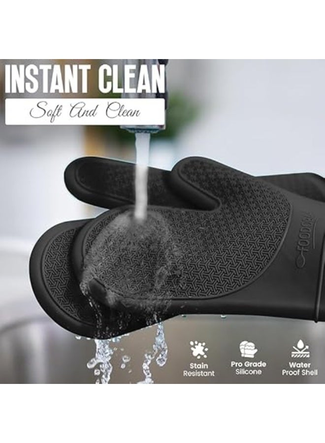 زوج من قفازات الفرن المصنوعة من السيليكون، قفازات طويلة للغاية مقاومة للحرارة، مصنفة حتى 260 درجة، مرنة، مانعة للانزلاق، تحمي أثناء الطهي والخبز، بطانة داخلية ناعمة، طقم حامل أواني المطبخ (أسود) - Image 2