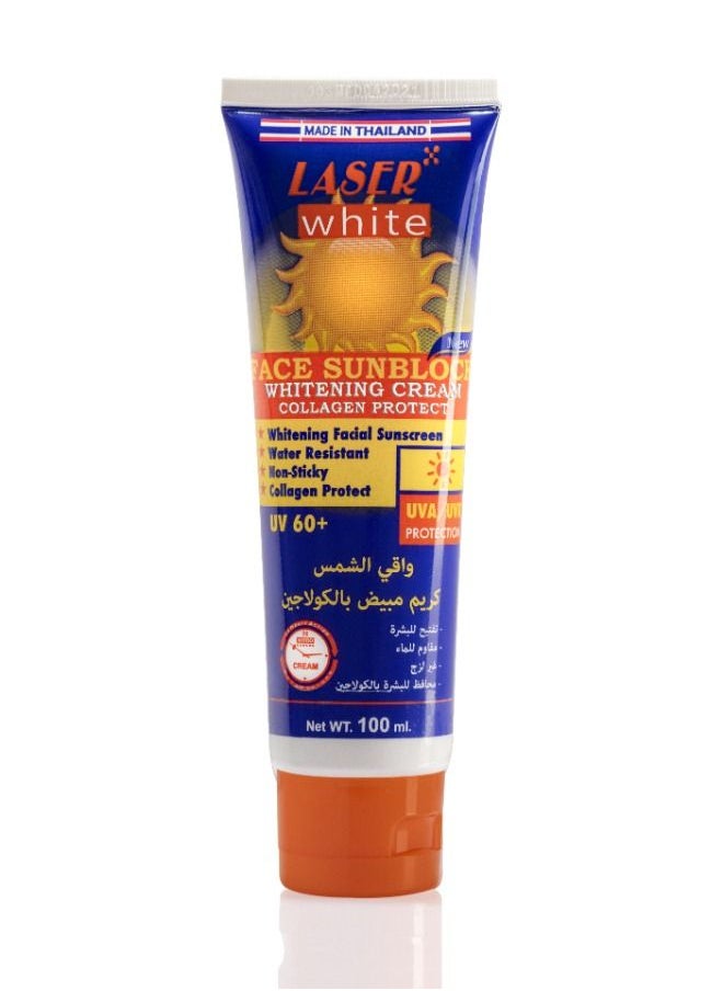 LASER WHITE - Face Sunblock Whitening Cream With Collagen Protect UV 60+ 100ml - Image 1