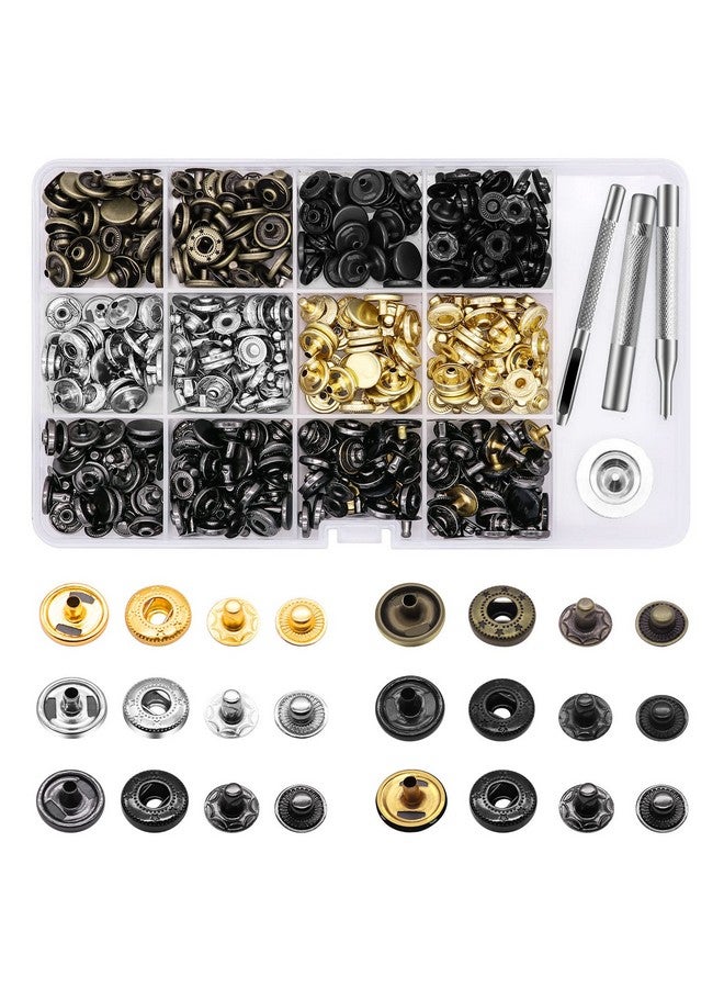 Alritz 120 Set Leather Snap Fasteners Kit, 12.5mm Metal Button Snaps Press Studs with 4 Setter Tools, 6 Colors Leather Snaps for Clothes, Jackets, Jeans Wears, Bracelets, Bags - Image 1