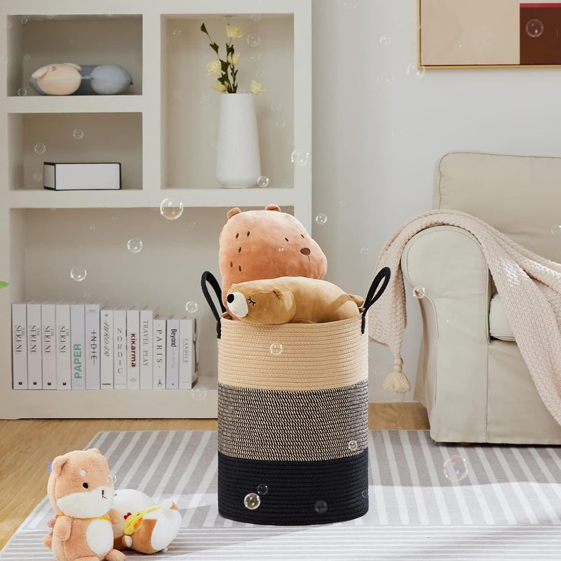 VIPOSCO Large Laundry Hamper, Tall Woven Rope Storage Basket for Blanket, Toys, Dirty Clothes in Living Room, Bathroom, Bedroom - 58L Brown & Black - Image 2