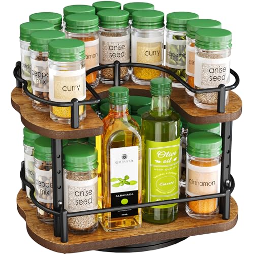 SNTD Spice Rack Organizer for Cabinet - Height Adjustable Rotating Lazy Susan, Wooden Spice Organization for Tabletop, Pantry, or Kitchen Counter, Fits Cabinets Over 11" Wide and 10.3" High - Image 1