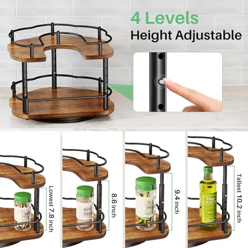 SNTD Spice Rack Organizer for Cabinet - Height Adjustable Rotating Lazy Susan, Wooden Spice Organization for Tabletop, Pantry, or Kitchen Counter, Fits Cabinets Over 11" Wide and 10.3" High - Image 5