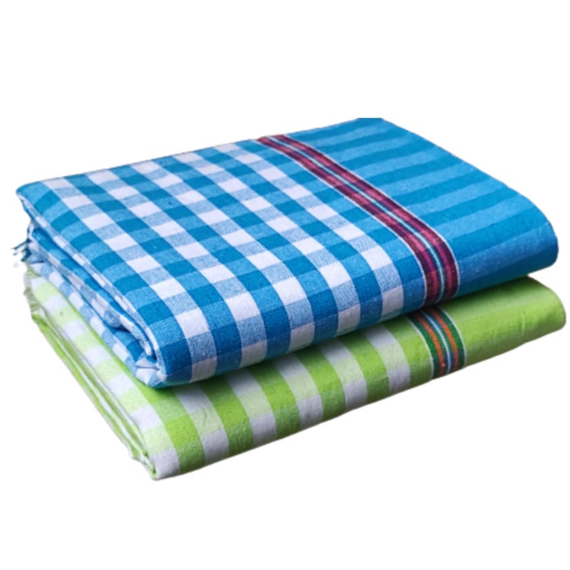 VUNNAVA Handloom 100% Pure Cotton Towels XXXL Size 36/72Inch(90/180cm) 3/6feet Heavy Quality (Multicolour Pack of 2) - Design 6 - Image 1