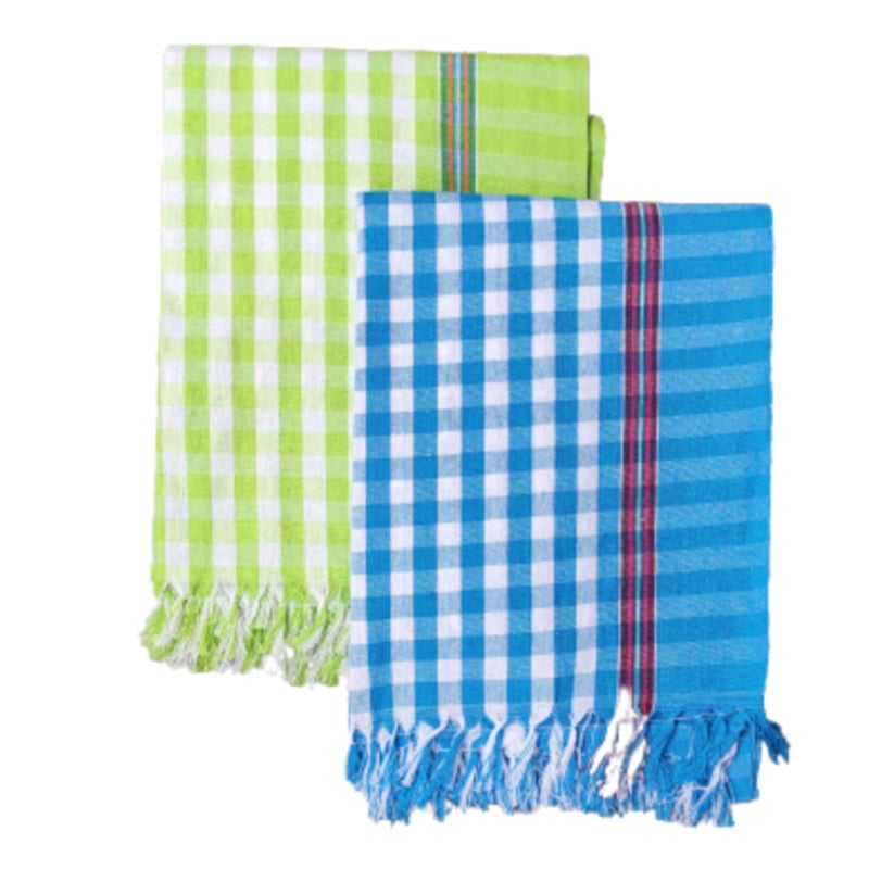 VUNNAVA Handloom 100% Pure Cotton Towels XXXL Size 36/72Inch(90/180cm) 3/6feet Heavy Quality (Multicolour Pack of 2) - Design 6 - Image 2