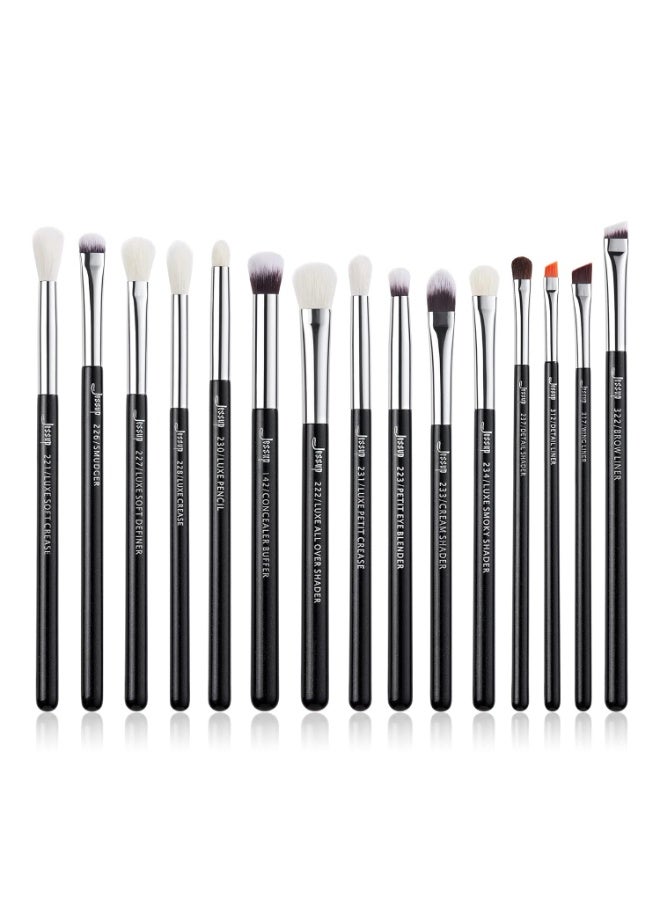 Jessup Eye Makeup Brushes Set Professional 15pcs with Eyeshadow Blending Concealer Eyebrow Eyeliner Brush (Black/Silver) T177 - Image 1