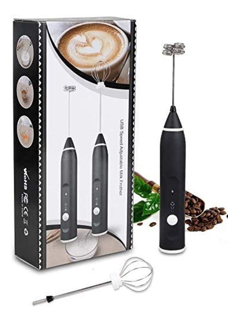 Rechargeable Milk Frother, Coffee Frother Yogurt mixer Egg beater Handheld Foam Maker Rechargeable Electric Foam Maker with 2 Stainless Whisks Speed Adjustable Durable Frother Drink portable Mixer - Image 1