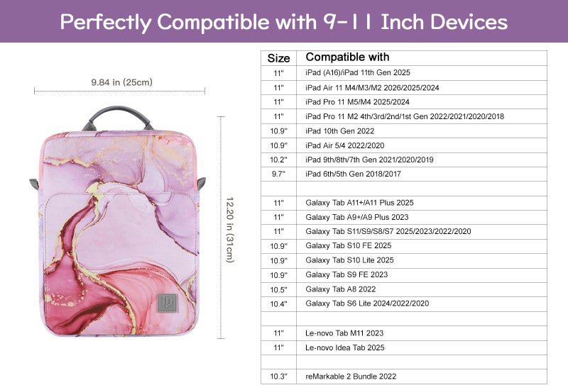 Dadanism 9-11 Inch Tablet Sleeve Bag Carrying Case with Shoulder Strap for iPad (A16) 11", iPad 10th Gen 10.9", iPad Air M4/Pro M5 11", iPad 9/8/7th 10.2", Galaxy Tab A11+ Plus 11", Cloudy Pink - Image 2