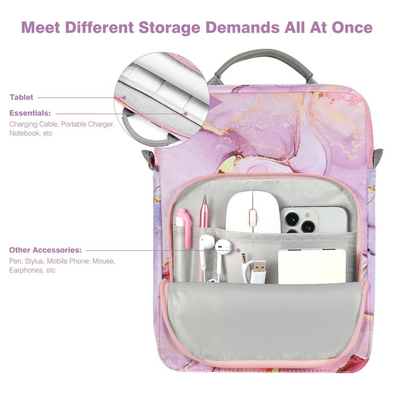 Dadanism 9-11 Inch Tablet Sleeve Bag Carrying Case with Shoulder Strap for iPad (A16) 11", iPad 10th Gen 10.9", iPad Air M4/Pro M5 11", iPad 9/8/7th 10.2", Galaxy Tab A11+ Plus 11", Cloudy Pink - Image 3