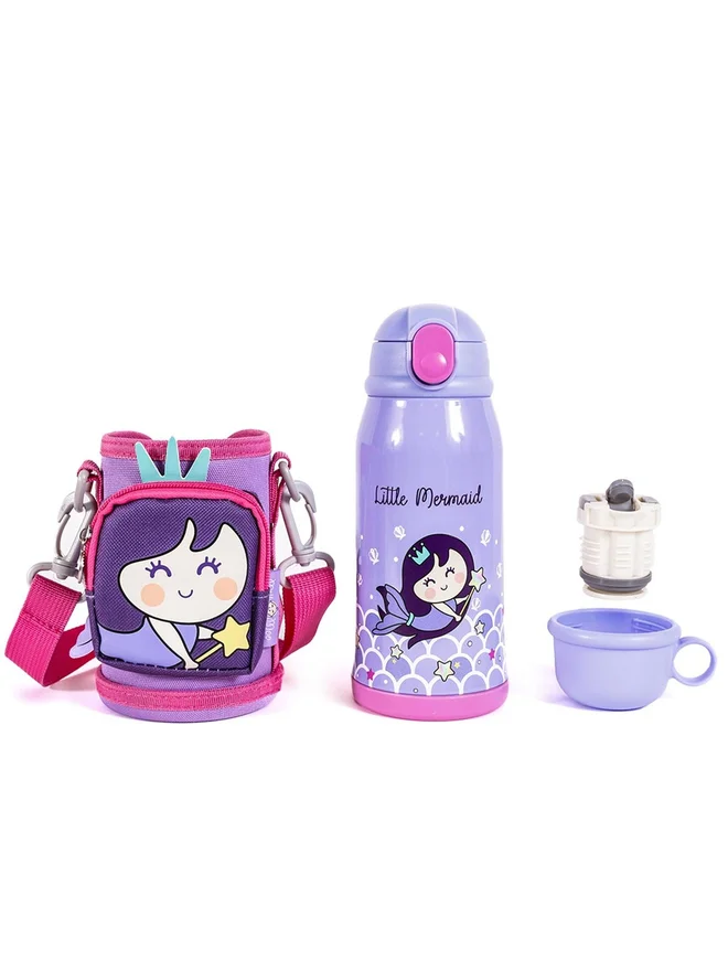 ميلك آند مو زجاجة مياه ستانلس ستيل للأطفال من ميلك آند مو مع حقيبة ٥٥٠ مل حورية البحر
