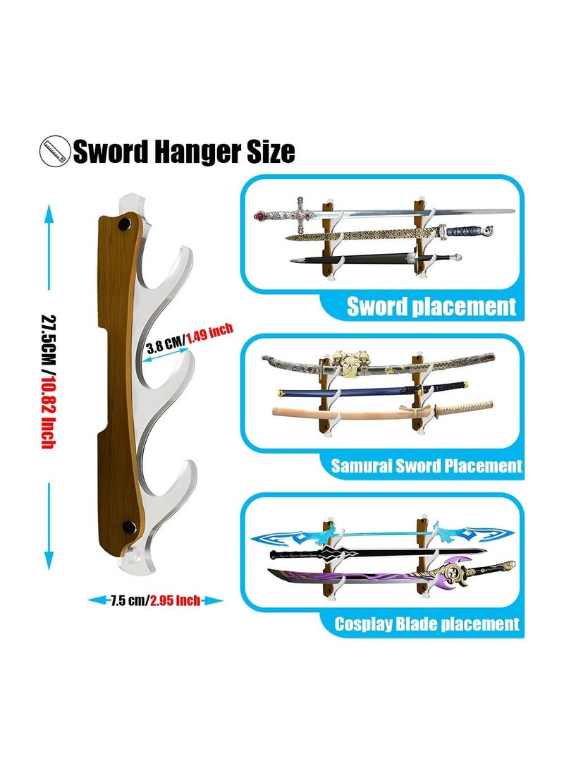 Generic - Sword Holder Wall Mount,10.8 Inch Sword Stand Display,3-Tier Katana Wall Mount,Lightsaber Stand,Samurai Sword Holder,Sword Wall Display,Wand and Cosplay Blade Stand. (3 Tier Brown) - Image 1