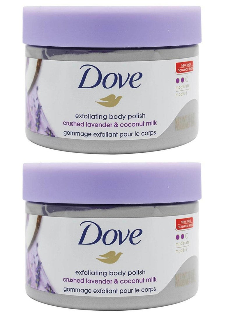 دوف مقشر الجسم باللافندر المهروس وحليب جوز الهند، 298 غرام (عبوتين) - Image 1