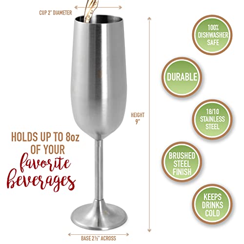 DECO Unbreakable 8 Oz Stainless Steel Champagne Flutes (2 Pk)- Large Stemmed Matte Silver Champagne Glasses - Reusable Indoor Outdoor Drinkware - Keeps Drink Cool for Longer- Graduation & Mother's Day Gift - Image 2