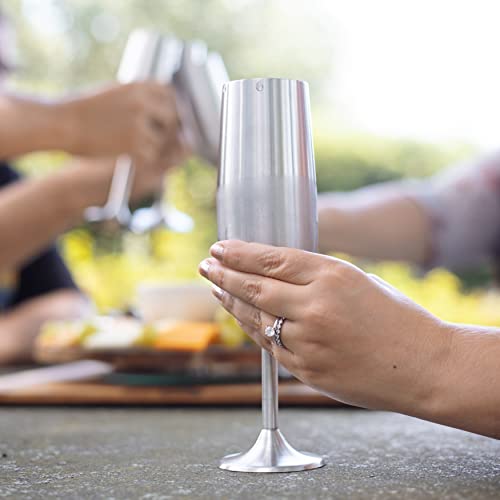 DECO Unbreakable 8 Oz Stainless Steel Champagne Flutes (2 Pk)- Large Stemmed Matte Silver Champagne Glasses - Reusable Indoor Outdoor Drinkware - Keeps Drink Cool for Longer- Graduation & Mother's Day Gift - Image 4