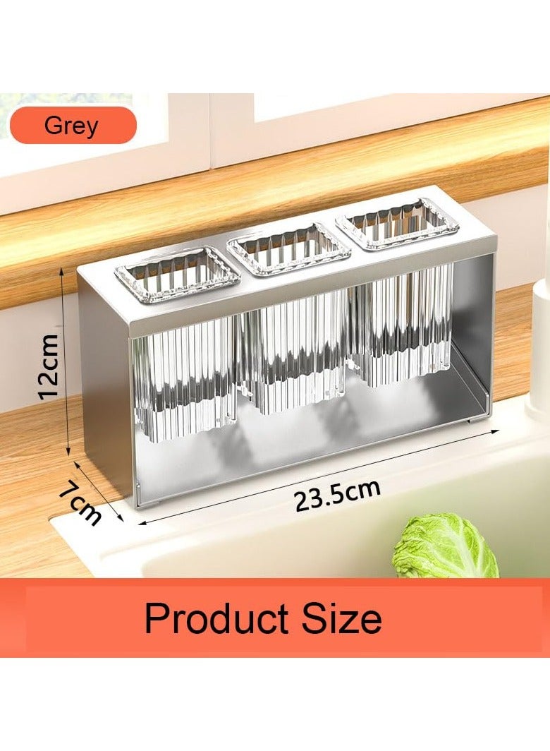 سوكاني حامل تجفيف أدوات المائدة، صندوق حامل أدوات المائدة، منظم أدوات المائدة، شوكة، 3 أكواب، عيدان تناول الطعام (رمادي) - Image 2