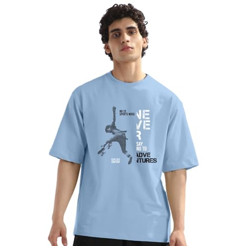 NOBERO Men's Never Say No-Relaxed Fit Cotton Tee Powder Blue - Image 1