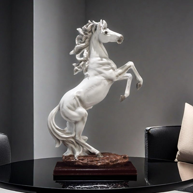 FUNSXBUG 19 Inch Large Horse Statue Figurines Resin Standing Fighting Horse Sculpture Home Office Decoration Tabletop Decor Ornaments White