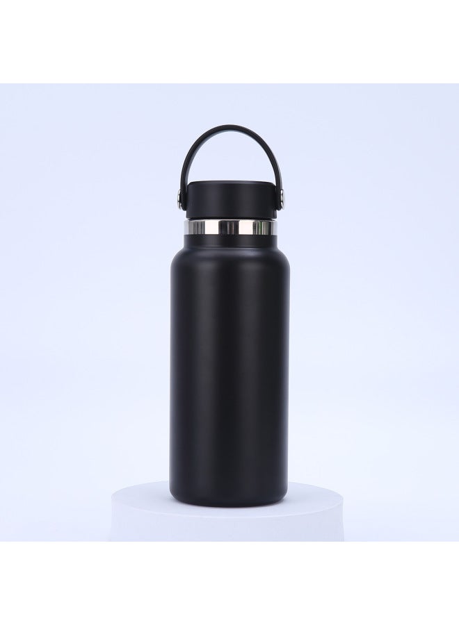 Black Creative Stainless Steel Thermos Cup Fashion Double-layer Portable Sports Kettle Outdoor Car Travel Pot