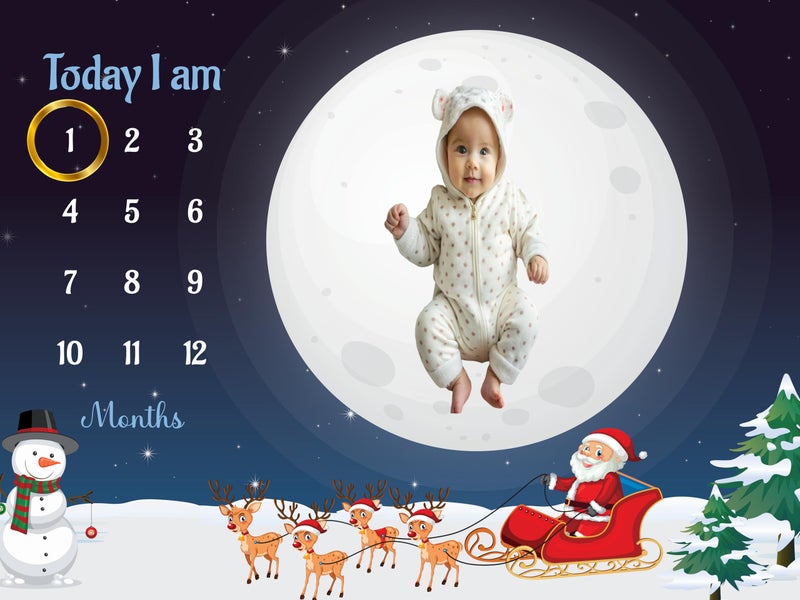 Hoolloomooloo Hoolloomooloo Baby Monthly Milestone Blanket | Santa’s Sleigh Night Design | 1-12 Months | Soft Blanket | Includes Golden Ring & 15 Milestone Cards | Growth Tracker & Photoshoot Prop | 120x90 cm  - Image 2