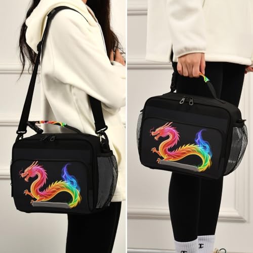 Kcldeci Rainbow Dragon Insulated Lunch Bag for Women/Men Monster Reusable Lunch Box for Office Work School Picnic Beach - Leakproof Cooler Tote Bag Freezable Lunch Bag - Image 5