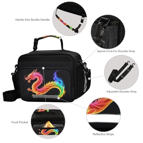 Kcldeci Rainbow Dragon Insulated Lunch Bag for Women/Men Monster Reusable Lunch Box for Office Work School Picnic Beach - Leakproof Cooler Tote Bag Freezable Lunch Bag - Image 4