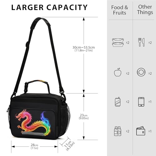 Kcldeci Rainbow Dragon Insulated Lunch Bag for Women/Men Monster Reusable Lunch Box for Office Work School Picnic Beach - Leakproof Cooler Tote Bag Freezable Lunch Bag - Image 3