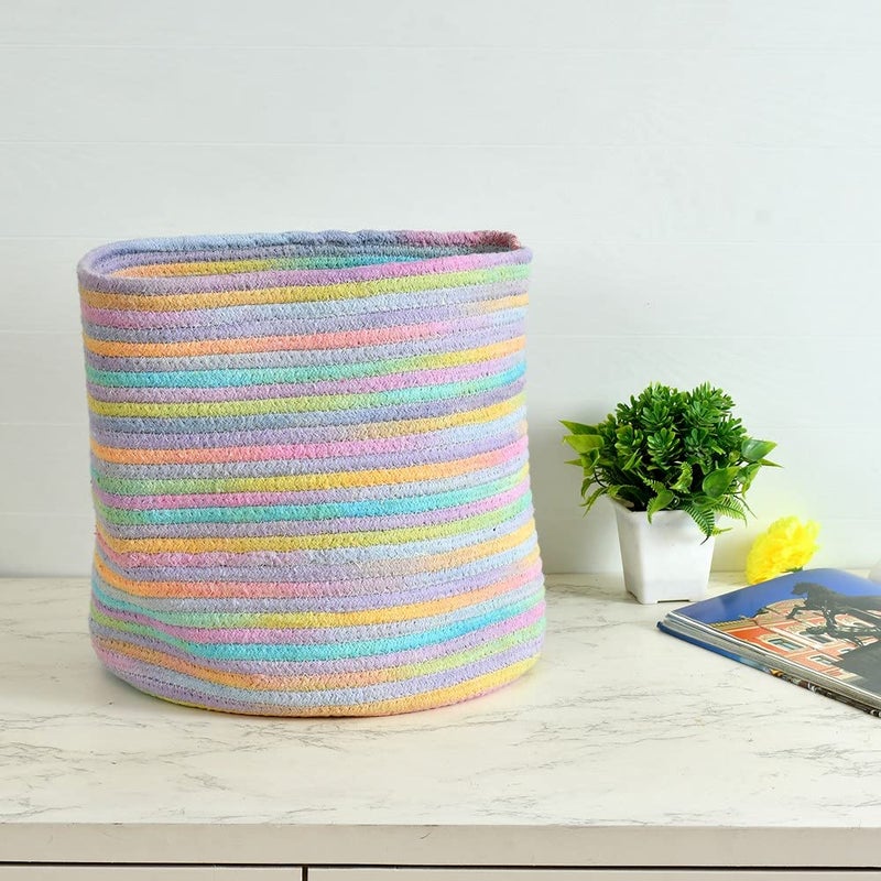 pepme pepme Colorful stripes cotton basket Multi Color 12x12 inches  - Image 1
