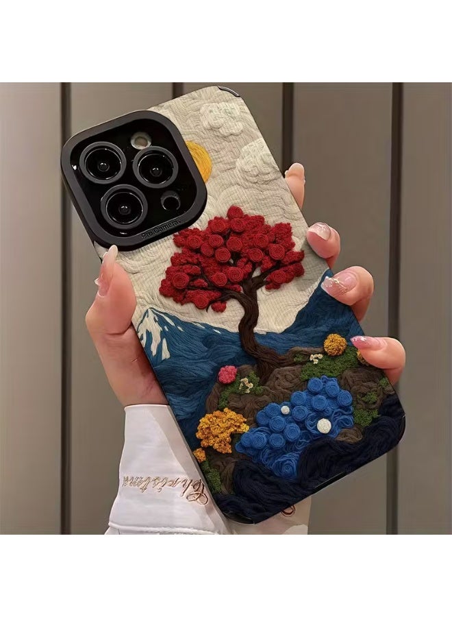 Temu 3D Artistic Landscape and Red Rose Tree Pattern Phone Case for iPhone 14 Pro Max, Shockproof, Dirt-Resistant, Full Coverage Phone Protection - Image 2