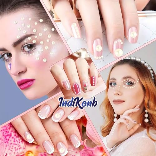 INDIKONB Half Cut Pearls for Craft | Off White Cream Colour Flat Back Beads for Jewelry Making and Crafts (Off White-5mm) - Image 4