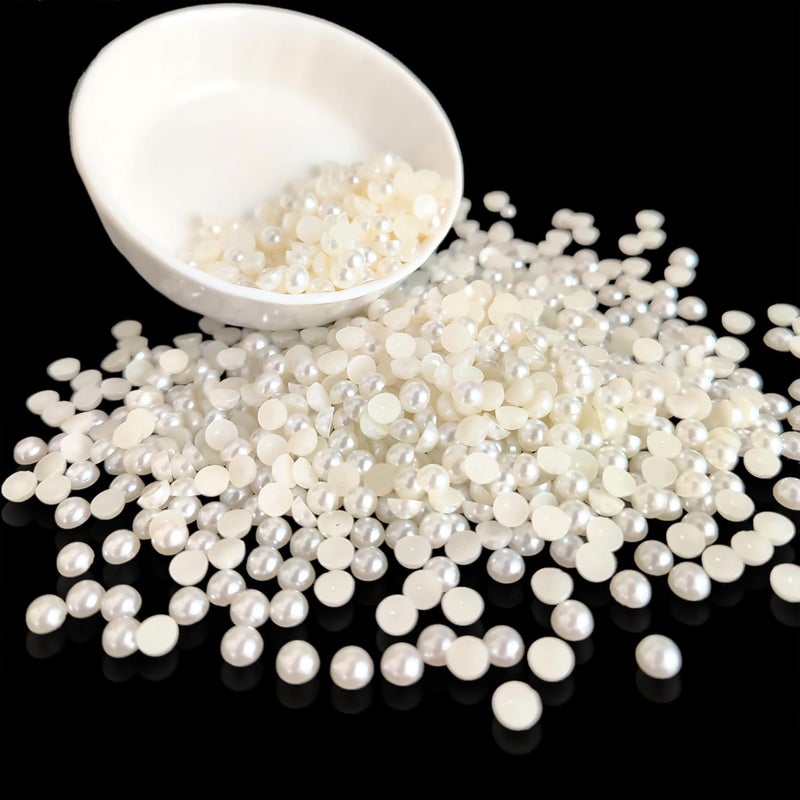 INDIKONB Half Cut Pearls for Craft | Off White Cream Colour Flat Back Beads for Jewelry Making and Crafts (Off White-5mm) - Image 5