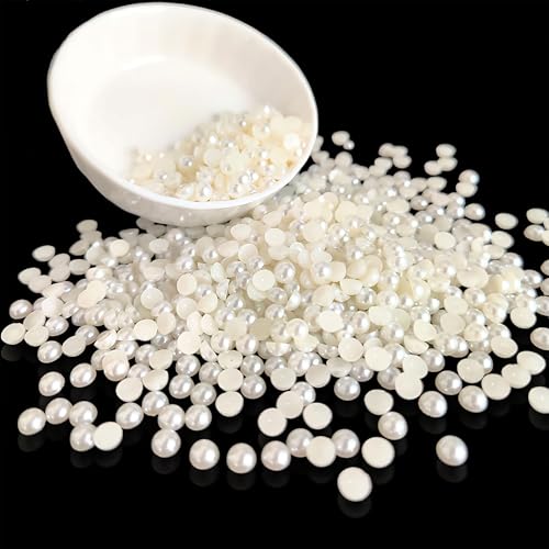INDIKONB Half Cut Pearls for Craft | Off White Cream Colour Flat Back Beads for Jewelry Making and Crafts (Off White-5mm) - Image 1