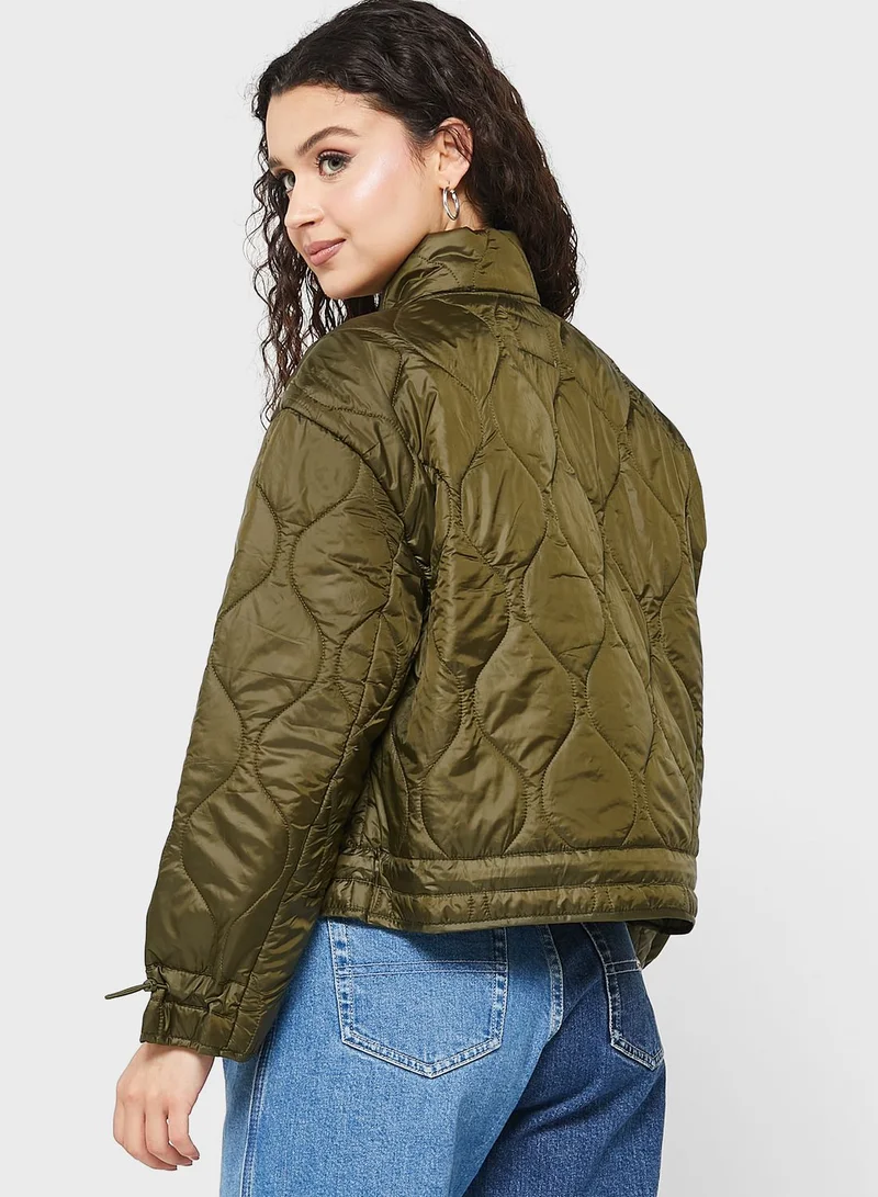 Jacqueline de Yong High Neck Quilted Crop Jacket