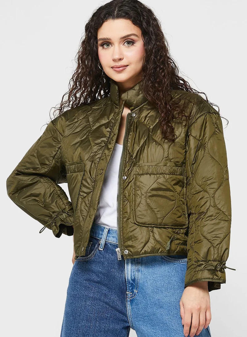Jacqueline de Yong High Neck Quilted Crop Jacket