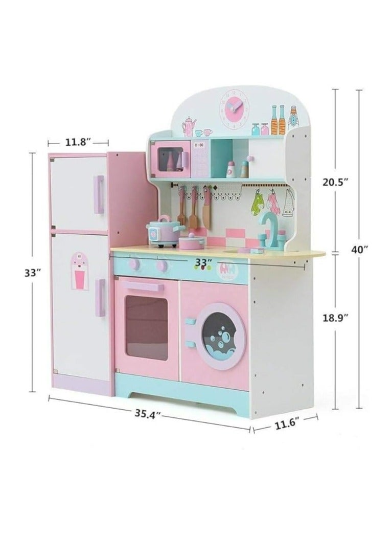 AL BADER Wooden Kitchen Toy With Oven And Cook Food Toys Set And Ice Maker, Large wooden kitchen with Storage places, Interactive Brand Play Kitchen for Girls & Boy 3-10 Years (Colorful, 89*29*101)  - Image 5