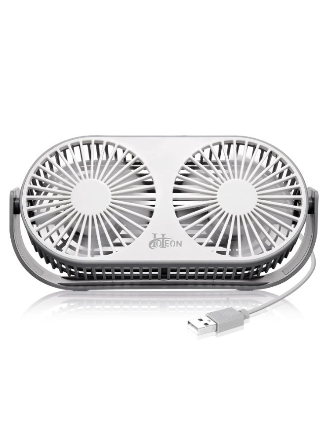 Hoteon Small Table Fan for Home, Portable USB Fan for Office, Double Fan with Dual Modes, 360° Vertical Rotation, 3 Speeds, Strong Wind Desk Fan, Quiet Operation, Gray - Image 1