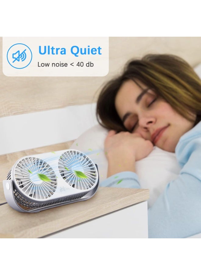 Hoteon Small Table Fan for Home, Portable USB Fan for Office, Double Fan with Dual Modes, 360° Vertical Rotation, 3 Speeds, Strong Wind Desk Fan, Quiet Operation, Gray - Image 2