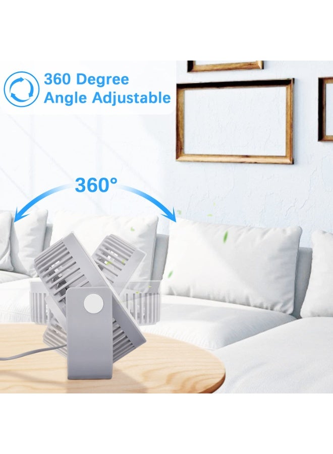 Hoteon Small Table Fan for Home, Portable USB Fan for Office, Double Fan with Dual Modes, 360° Vertical Rotation, 3 Speeds, Strong Wind Desk Fan, Quiet Operation, Gray - Image 3