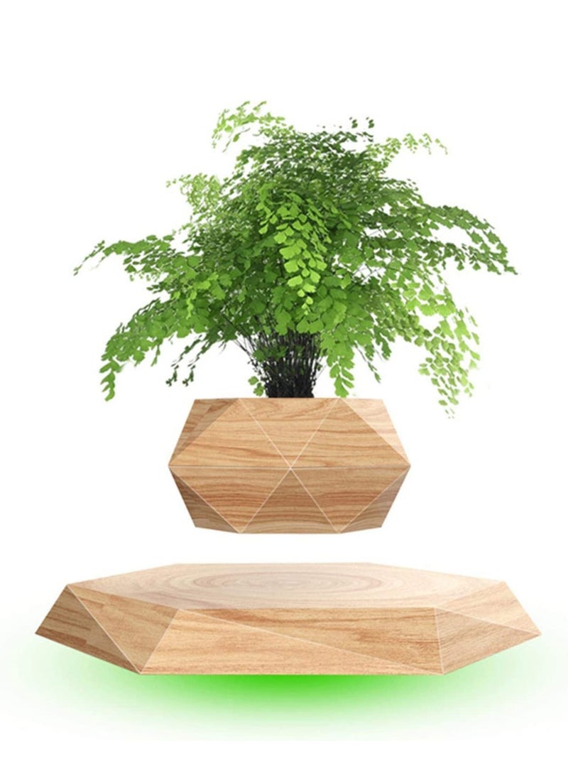 Levitating Air Plant Pot,Magnetic Levitation Potted Aerial Creative Ornaments,Suspended Wood Grain Potted Plant Bonsai For Gardens,office,living Room - Image 1
