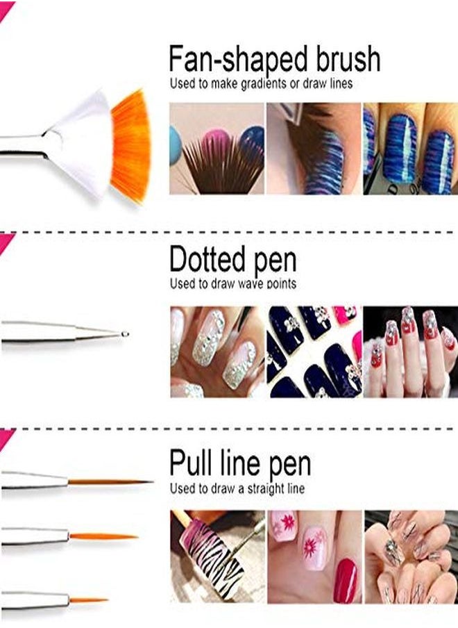 Teenitor Nail Art Brush, 3D Nail Art Decorations Kit With Nail Pen Designer Dotting Tools Colors Holographic Butterfly Nail Glitter Foil Flakes Nail Tape Strips And Multi-Color Nails Rhinestones  - Image 3