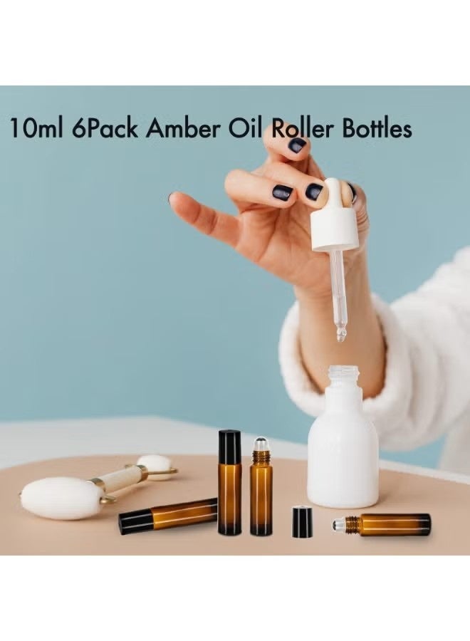 6 Pack Essential Oil Roller Bottles, 10ml Roller Balls for Essential Oils, Amber Glass Roller Bottles, Roll on Bottles with Stainless Steel Roller Balls, 1*Funnels, 2*Dropper - Image 4