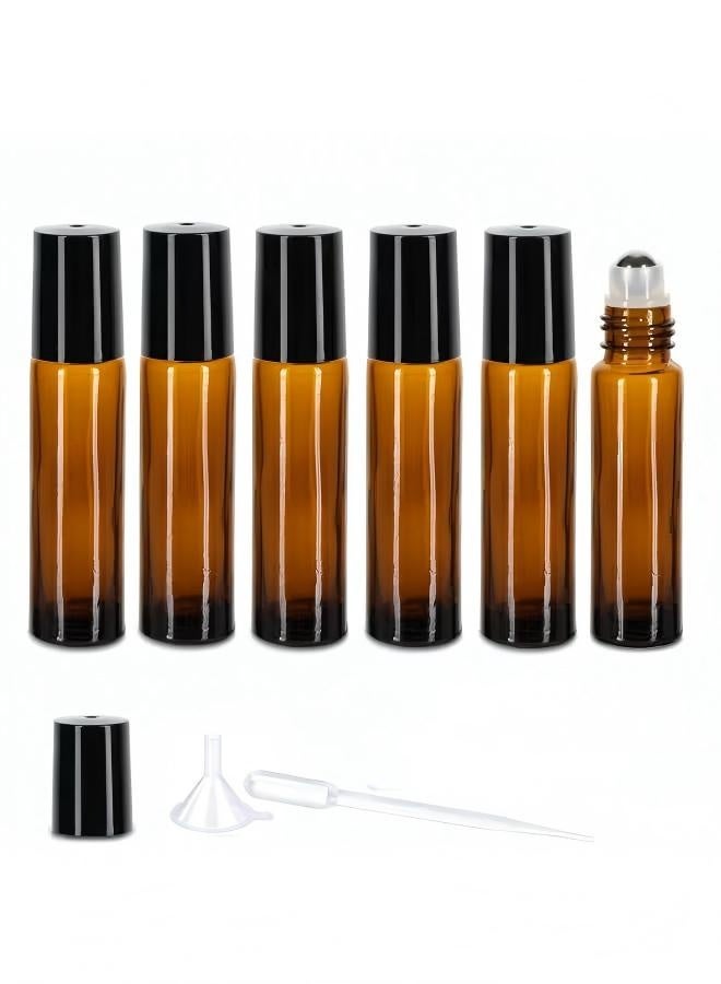 6 Pack Essential Oil Roller Bottles, 10ml Roller Balls for Essential Oils, Amber Glass Roller Bottles, Roll on Bottles with Stainless Steel Roller Balls, 1*Funnels, 2*Dropper - Image 1