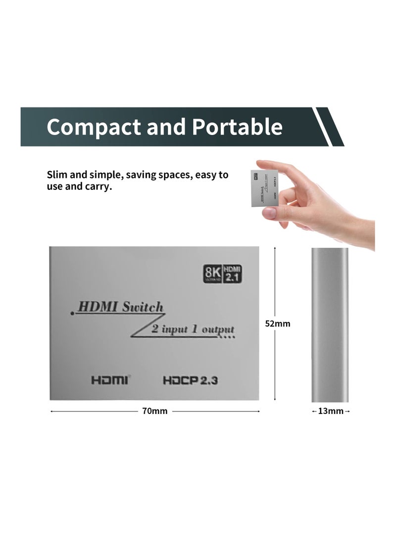 Generic - HDMI 2.1 Switch 8K HDMI Splitter, 2 in 1 with IR Remote 8K@60Hz 4K@120Hz 2 Input 1 Output HDCP2.3 CEC for Xbox PS5/ 4 Blue-ray Player Notebook PC Projectors Monitors - Image 1