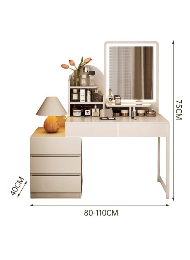 Cream Style Dressing Table With Light Mirror, One-Piece Telescopic Style, Bedroom Small Apartment Storage Dressing Table(SZZ024) - Image 2