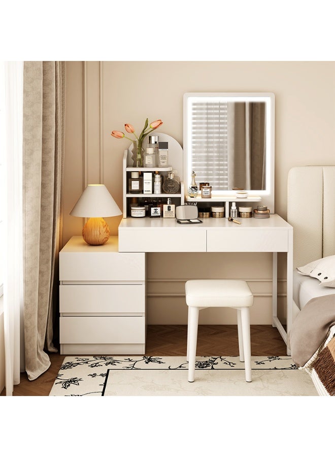 Cream Style Dressing Table With Light Mirror, One-Piece Telescopic Style, Bedroom Small Apartment Storage Dressing Table(SZZ024) - Image 1
