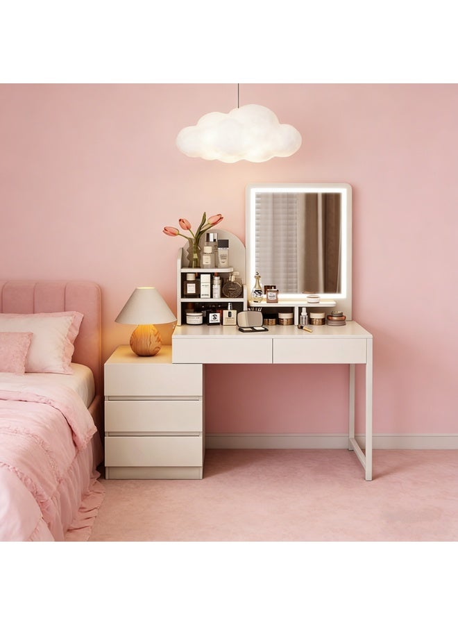 Cream Style Dressing Table With Light Mirror, One-Piece Telescopic Style, Bedroom Small Apartment Storage Dressing Table(SZZ024) - Image 5