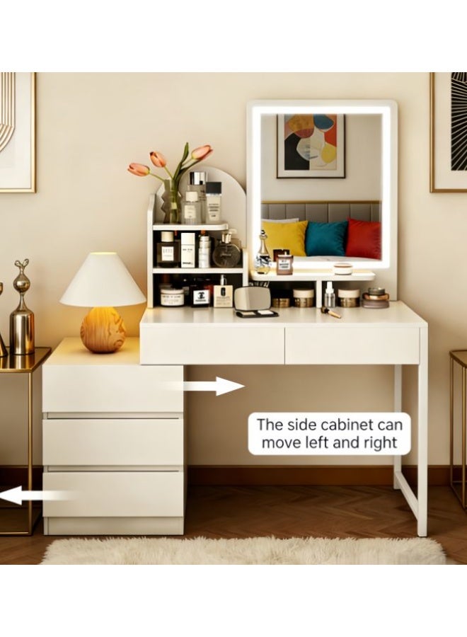 Cream Style Dressing Table With Light Mirror, One-Piece Telescopic Style, Bedroom Small Apartment Storage Dressing Table(SZZ024) - Image 4